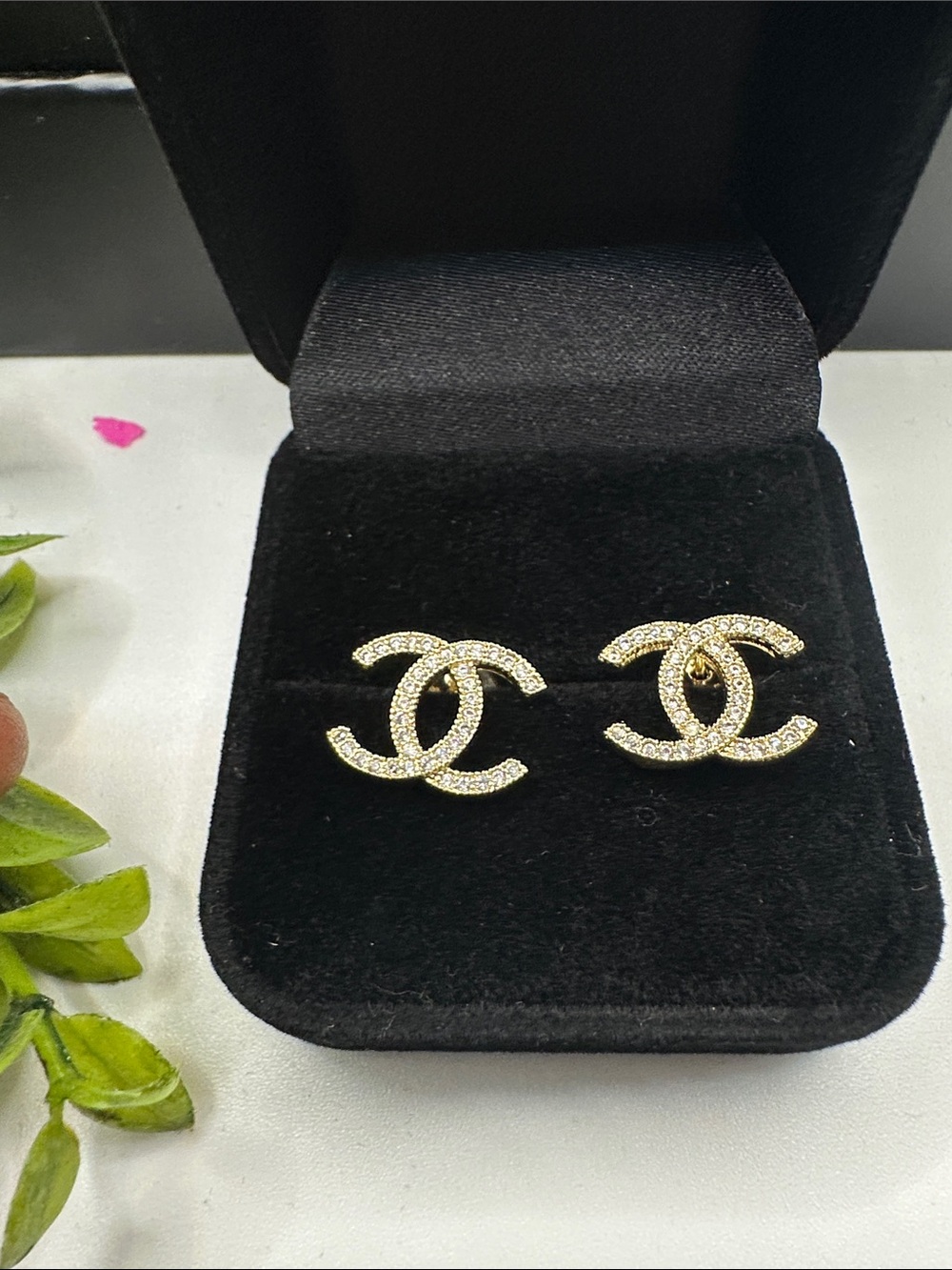 Classic Double Crystal Stud Earrings -  Women Gold Tone Jewelry